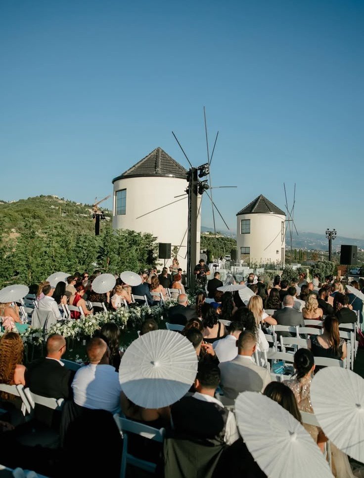 Outdoor wedding ceremony at Domaine des Moulins